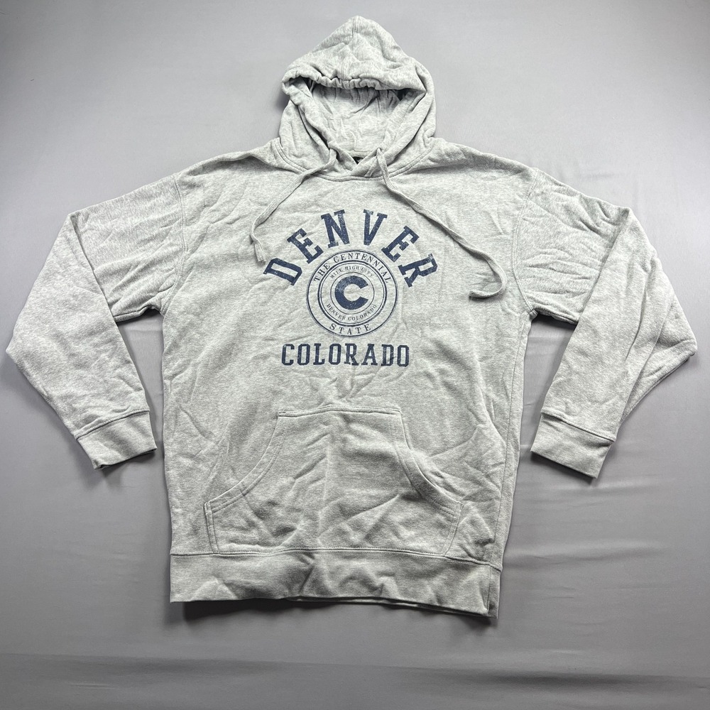 Point Pullover Hoodie Mens XL Heathered Gray Cotton Denver Colorado Graphic